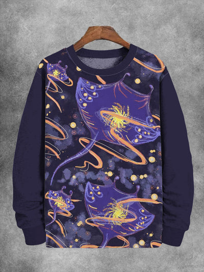 Unisex Abstrct Manta Rays Print Long Sleeve Sweatshirt