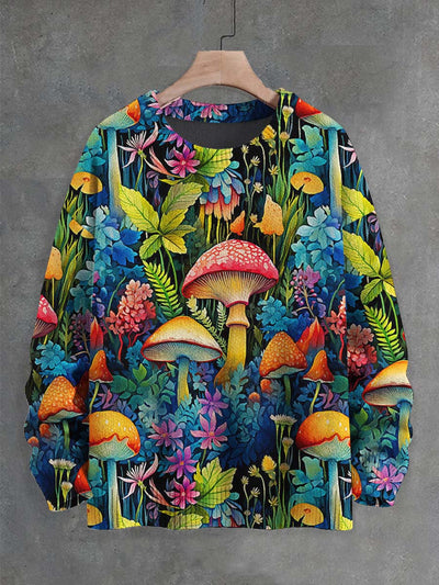 Unisex Colorful Mushroom Print Casual Sweater