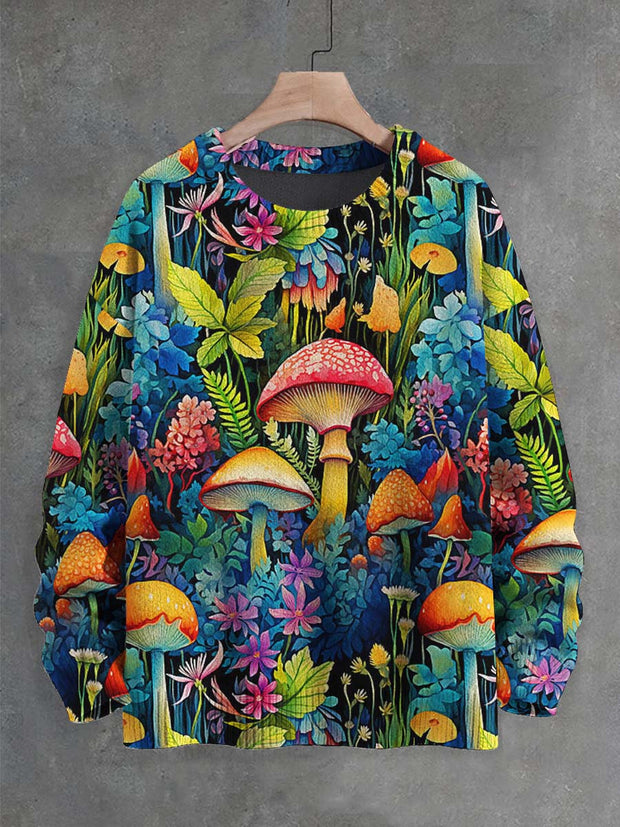 Unisex Colorful Mushroom Print Casual Sweater