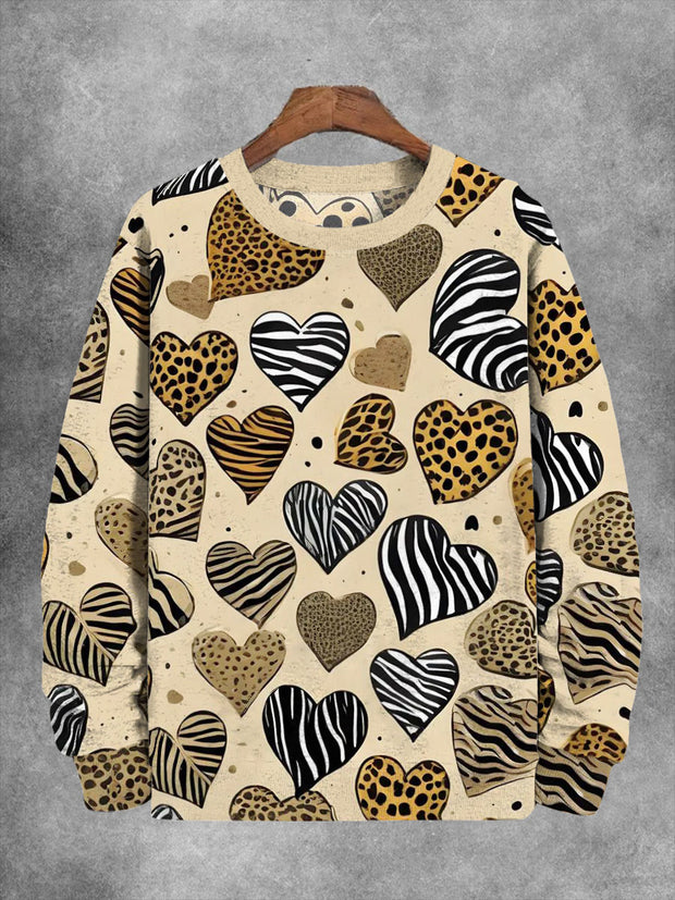 Unisex Love Leopard Print Long Sleeve Sweatshirt