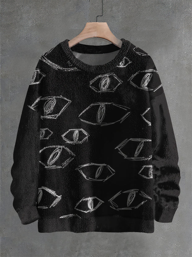 Vintage Chalk Drawing Art Print Casual Knit Pullover Sweater