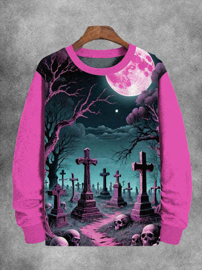 Unisex Tomb And Skull Print Long Sleeve Sweatshirt