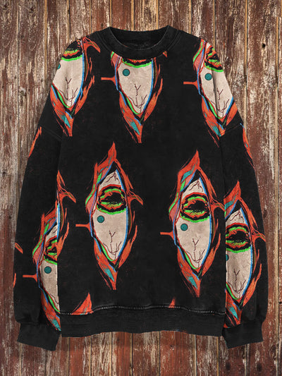 Unisex Monster Eyes Print Crew Neck Casual Sweatshirt