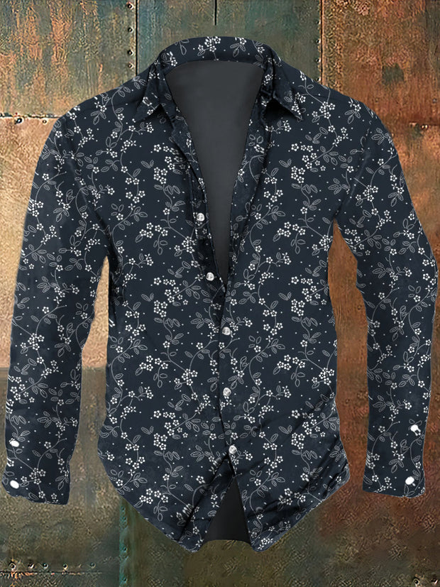 Men's Flower And Vine Art Printing Long Sleeve Shirt