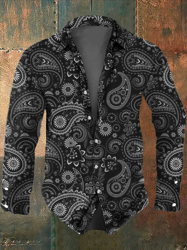 Men's Paisley Art Printing Long Sleeve Shirt