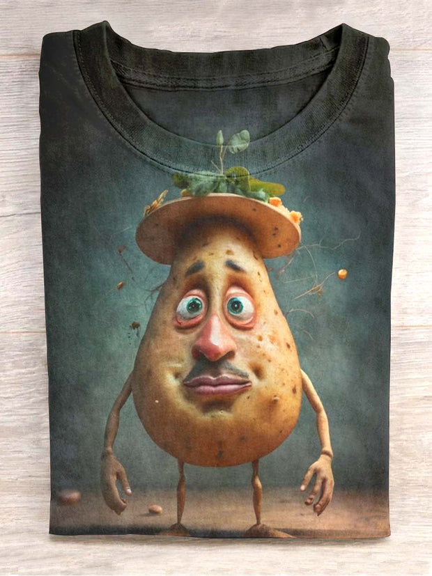 Unisex Funny Potato Man Printed Casual T-Shirt