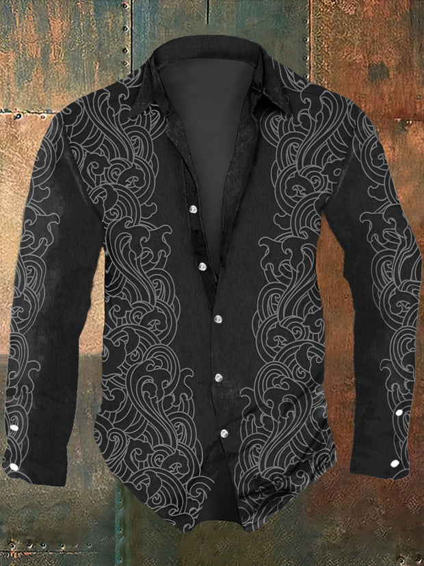 Men's Symmetry Line Art Printing Long Sleeve Shirt