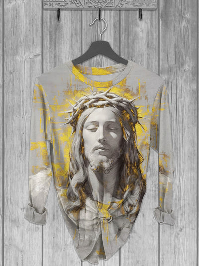 Unisex Suffering Jesus Printed crew neck casual long T-shirt