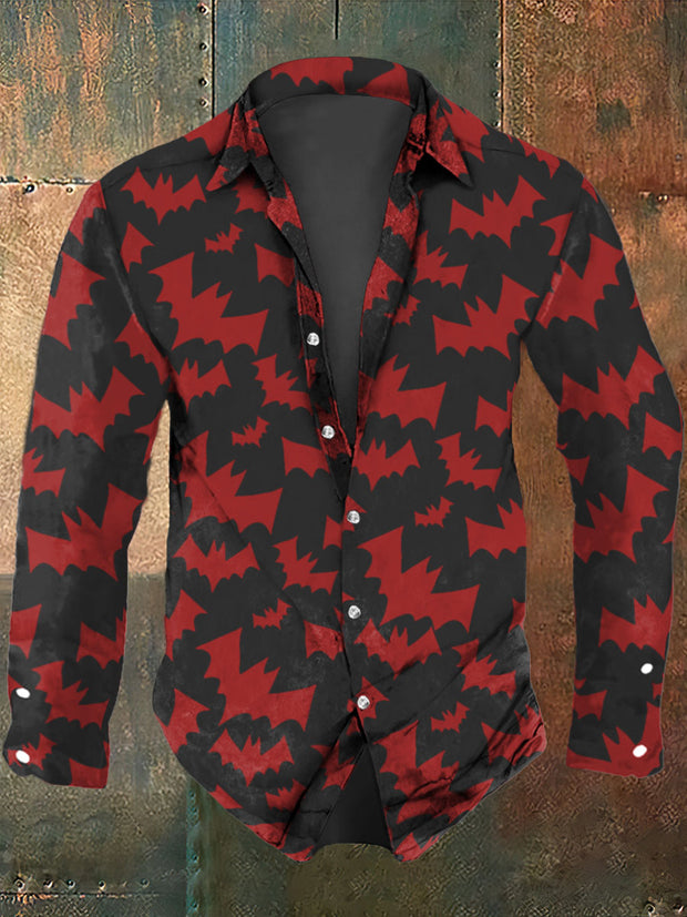 Men's Red Bat Art Printing Long Sleeve Shirt