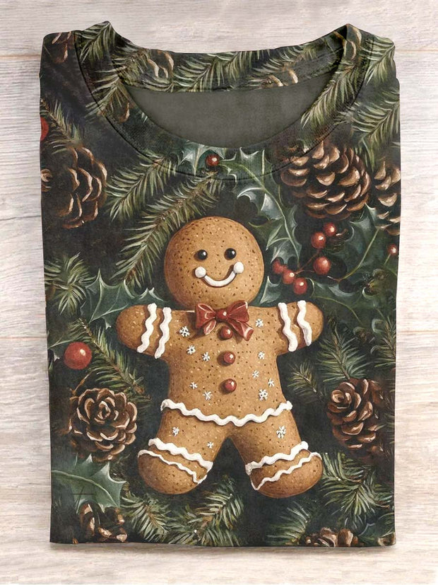 Unisex Christmas Gingerbread Man Printed Casual T-Shirt