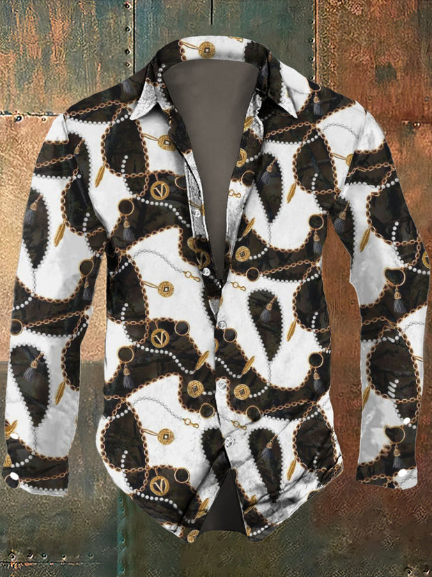 Men's Abstract Chain Segmentation Art Printing Long Sleeve Shirt