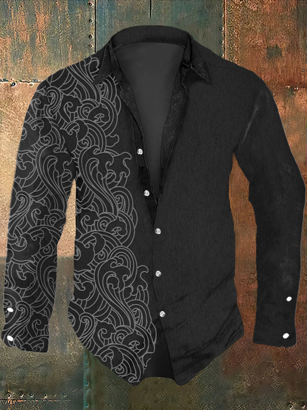 Men's Asymmetrical Line Art Printing Long Sleeve Shirt