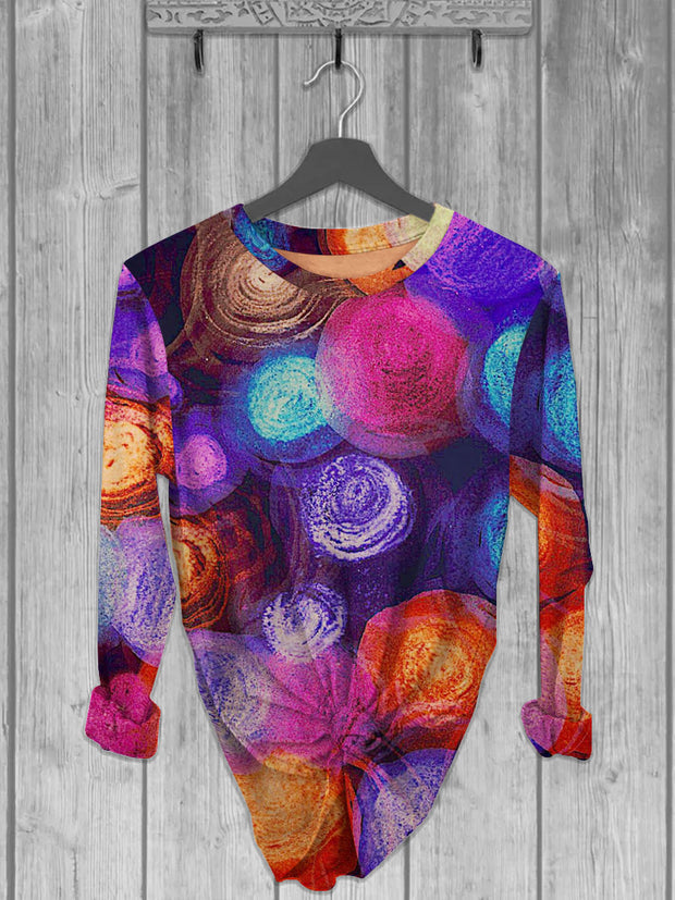 Unisex Color Circle Printed crew neck casual long T-shirt