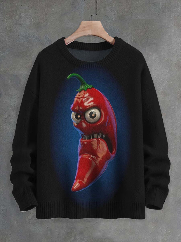 Unisex Angry Pepper Print Casual Sweater