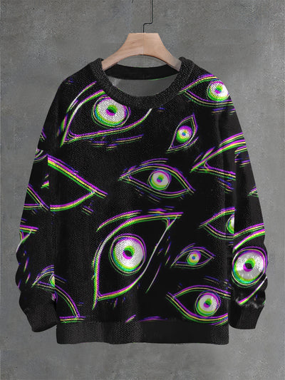 Vintage Magic Eyes Art Print Casual Knit Pullover Sweater