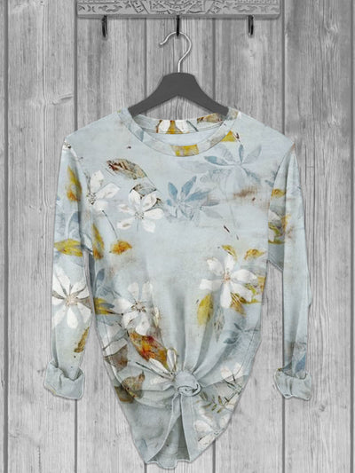 Unisex Flowers Printed crew neck casual long T-shirt