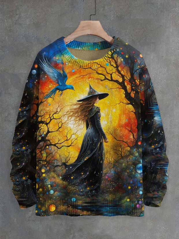 Unisex Witch Print Casual Sweater