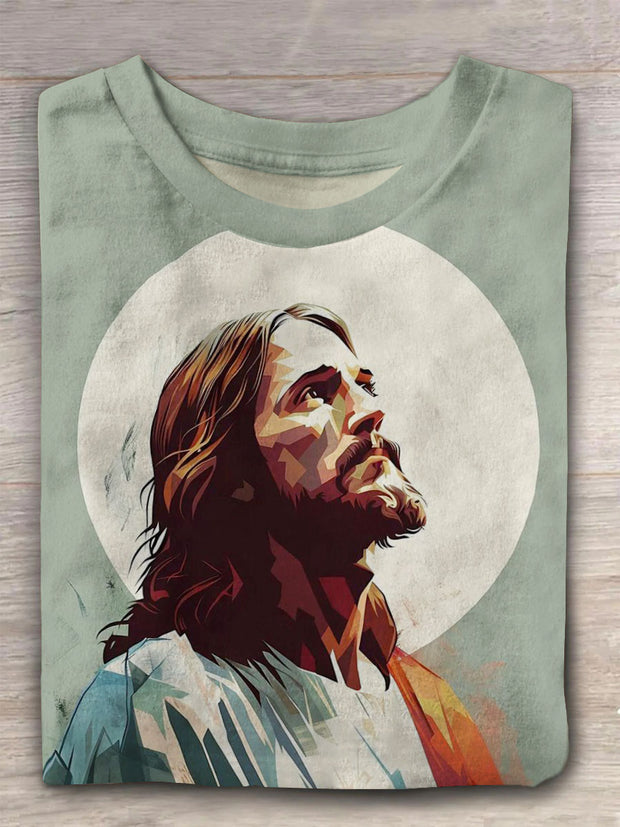 Unisex Jesus Painting Vintage Fashion Loose Short Sleeve T-Shirt