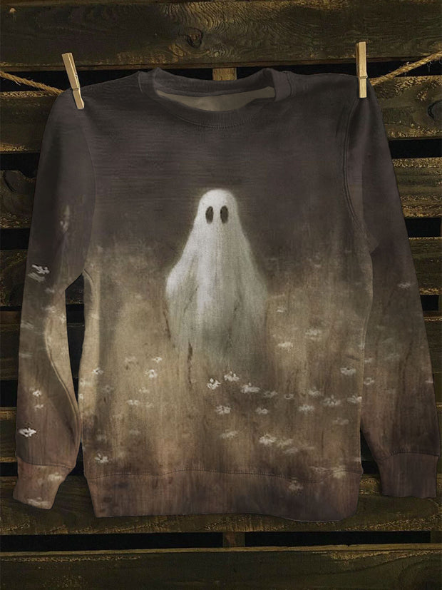 Unisex Lonely Ghost Art Print Long Sleeve Sweatshirt