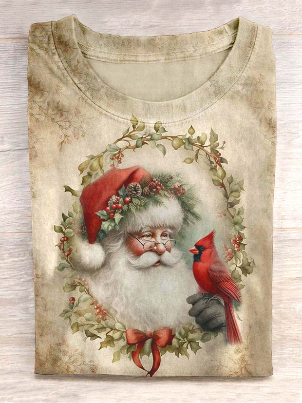 Unisex Vintage Santa Claus Print Casual T-Shirt