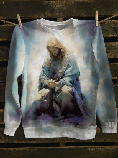 Unisex Praying Jesus Art Print Long Sleeve Sweatshirt