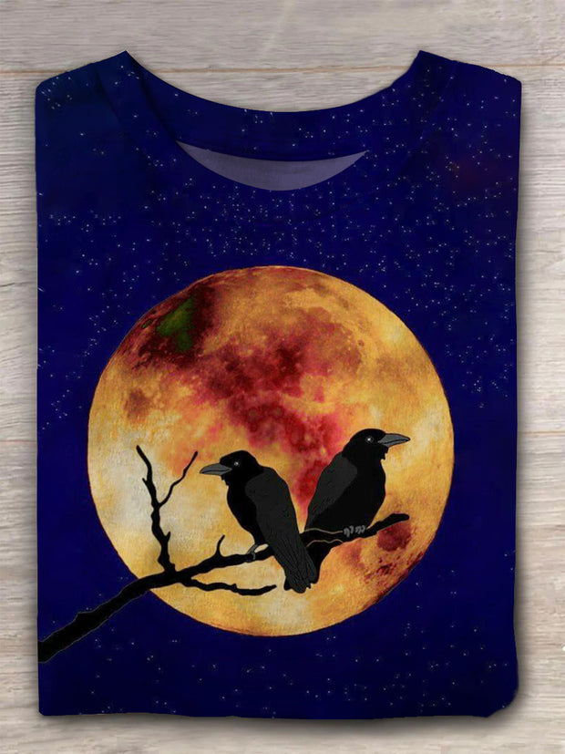 Unisex Moon And Raven Vintage Fashion Loose Short Sleeve T-Shirt