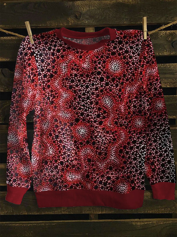 Unisex Red And Black Dots Art Print Long Sleeve Sweatshirt