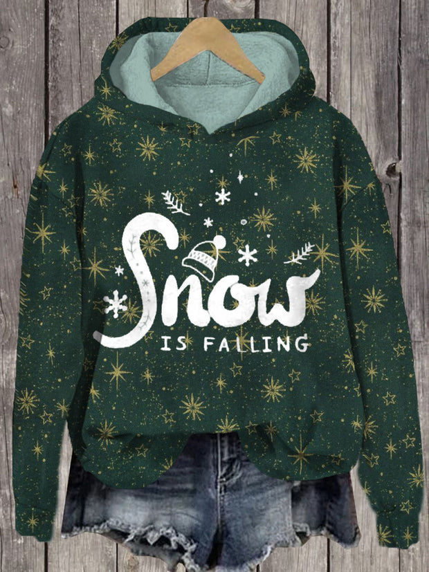 Unisex Snowfake Print Long Sleeve Hoodie