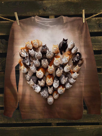 Unisex Cute Love Cat Cat Print Casual Sweatshirt