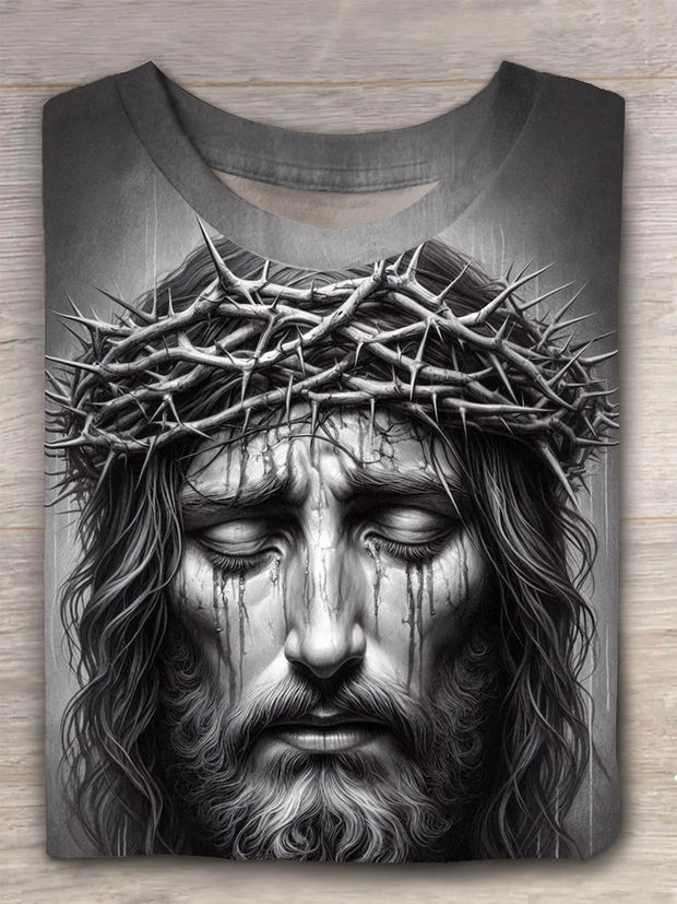 Unisex Weeping Jesus Vintage Fashion Loose Short Sleeve T-Shirt