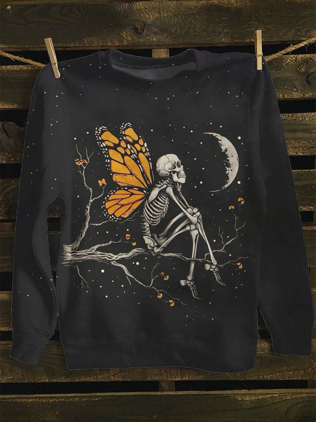 Unisex Skull Butterfly Print Casual Sweatshirt