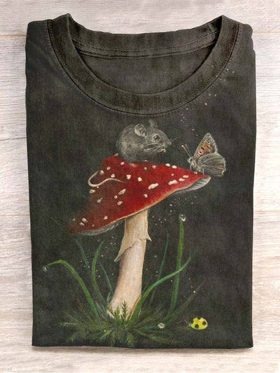 Unisex Greenery Mushroom Print Casual T-Shirt