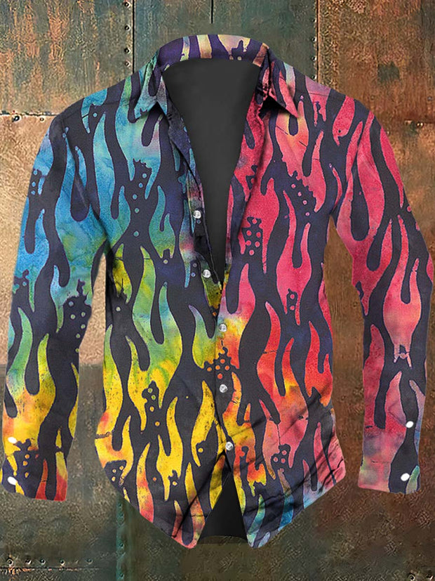 Men's Gradient Dazzle Flame Print Casual Long Sleeve Shirt